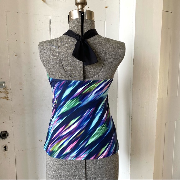 La Blanca Diagonal Stripe Ornamental Halter Tankini Suimsuit Top - Picture 11 of 11